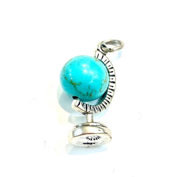 .925 Globe Moveable Sterling Silver Jewelry Charm #world #Howlite Turquoise - Picture 2 of 5